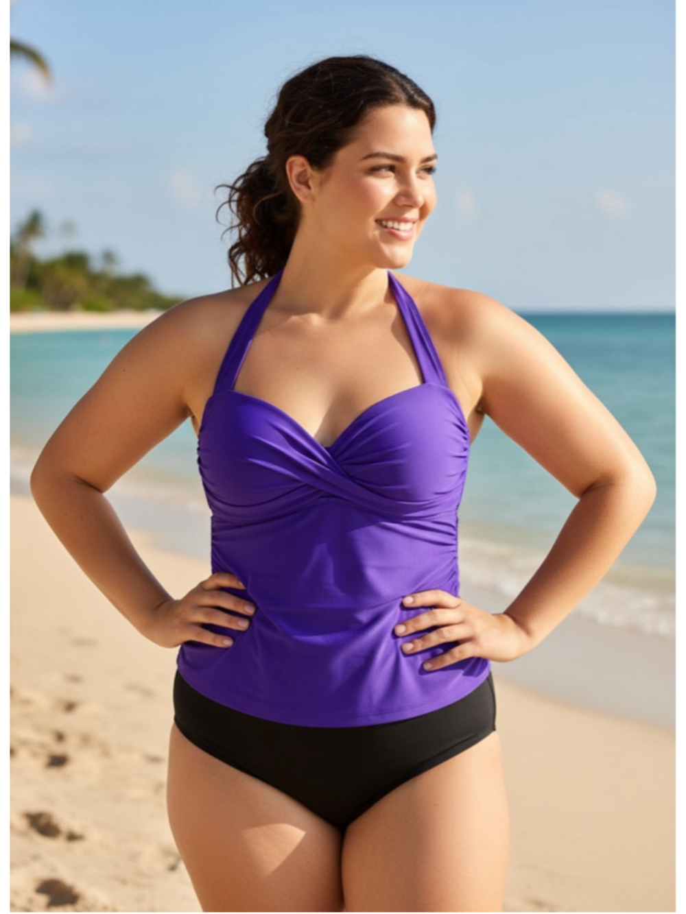 Miraclesuit Purple Plus Size Women’s Halter Swim Ruched Tankini Slimming 18D